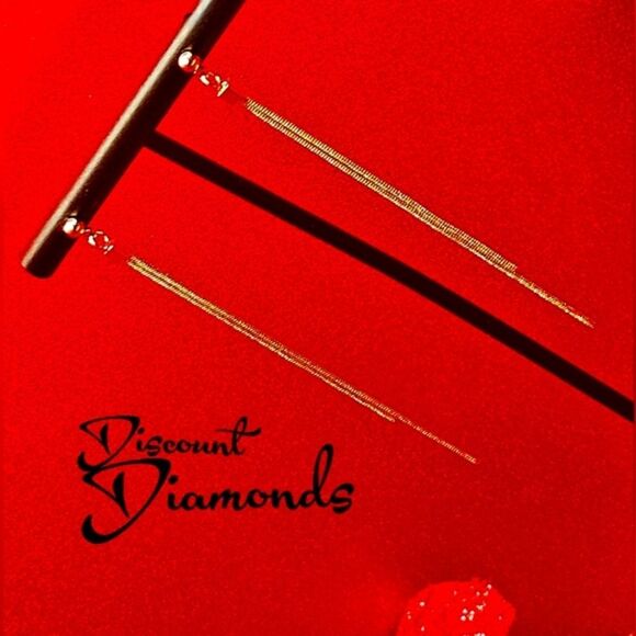 14K Gold on 925 Silver Gold Tassel Dangle Stud Earrings - Picture 1 of 7